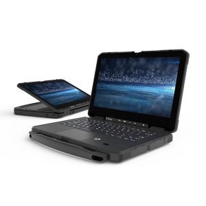 Durch Schwenken des Displays wird aus dem Heavy Duty Laptop ein Rugged Industrial Tablet PC. (Bild: TL Electronic GmbH)