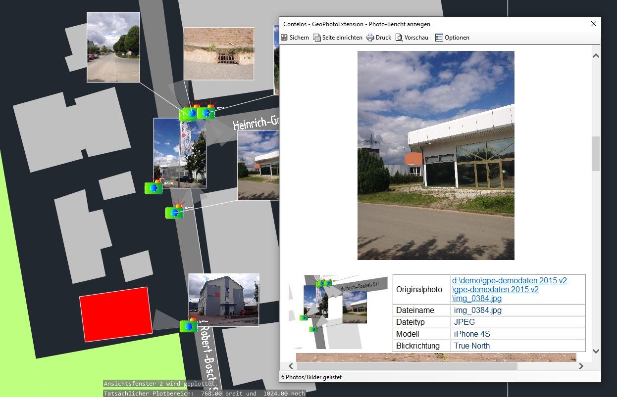 GeoPhotoXtension hilft bei der Verarbeitung von Fotos mit Geotags, um Planungen mit der realen Situation vor Ort abzugleichen. (Bild: Contelos GmbH)